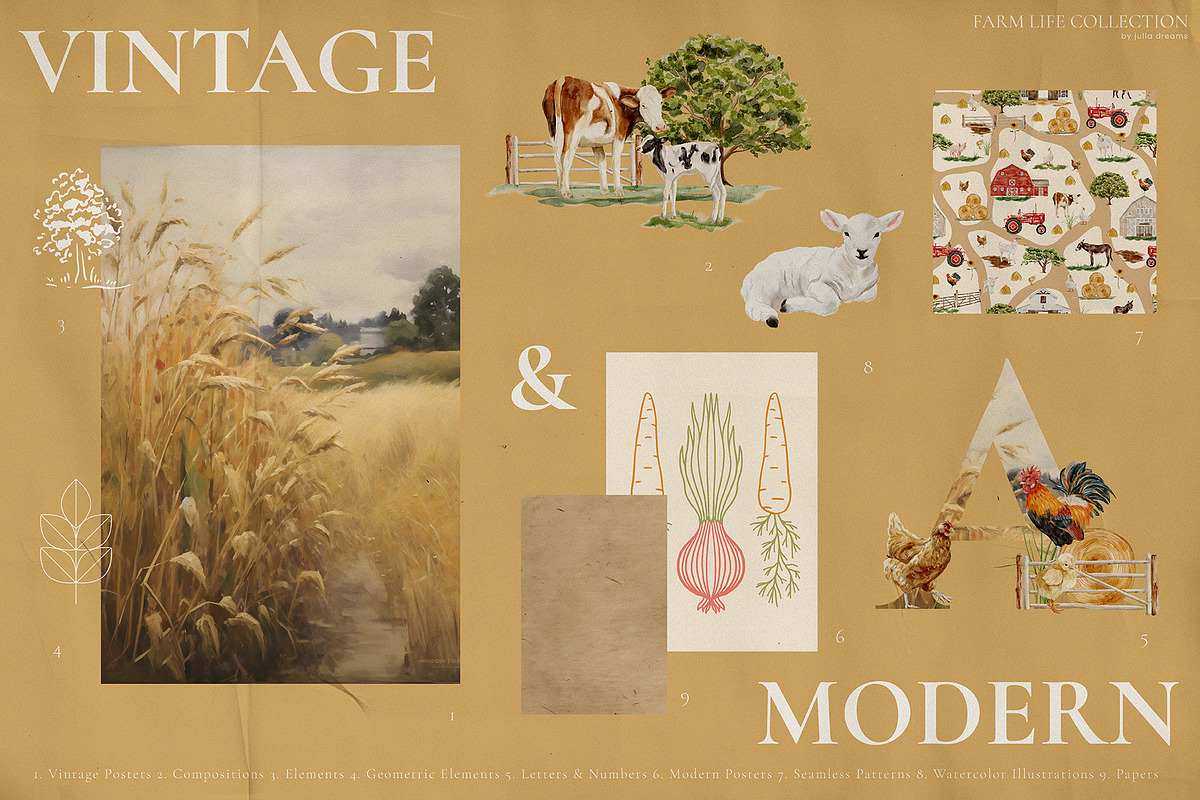 Farm Life Watercolor Collection, an Object Graphic by Julia Dreams (Photo 5 of 12)