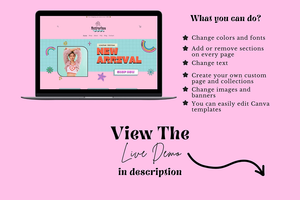 Retro Pink Shopify 2.0 Theme, a Shopify Template by DaisyStudio (Photo 3 of 8)