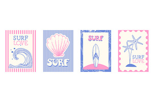 Retro set of love surf posters in, an Illustration by art PVP - market