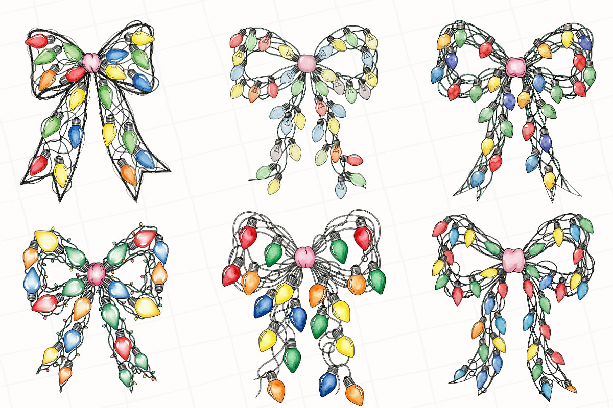 Christmas Light Coquette Bow Clipart, an Illustration by OK Design (Photo 4 of 5)