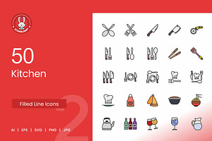 Kitchen Filled Line Icons, an Icon by IconBunny