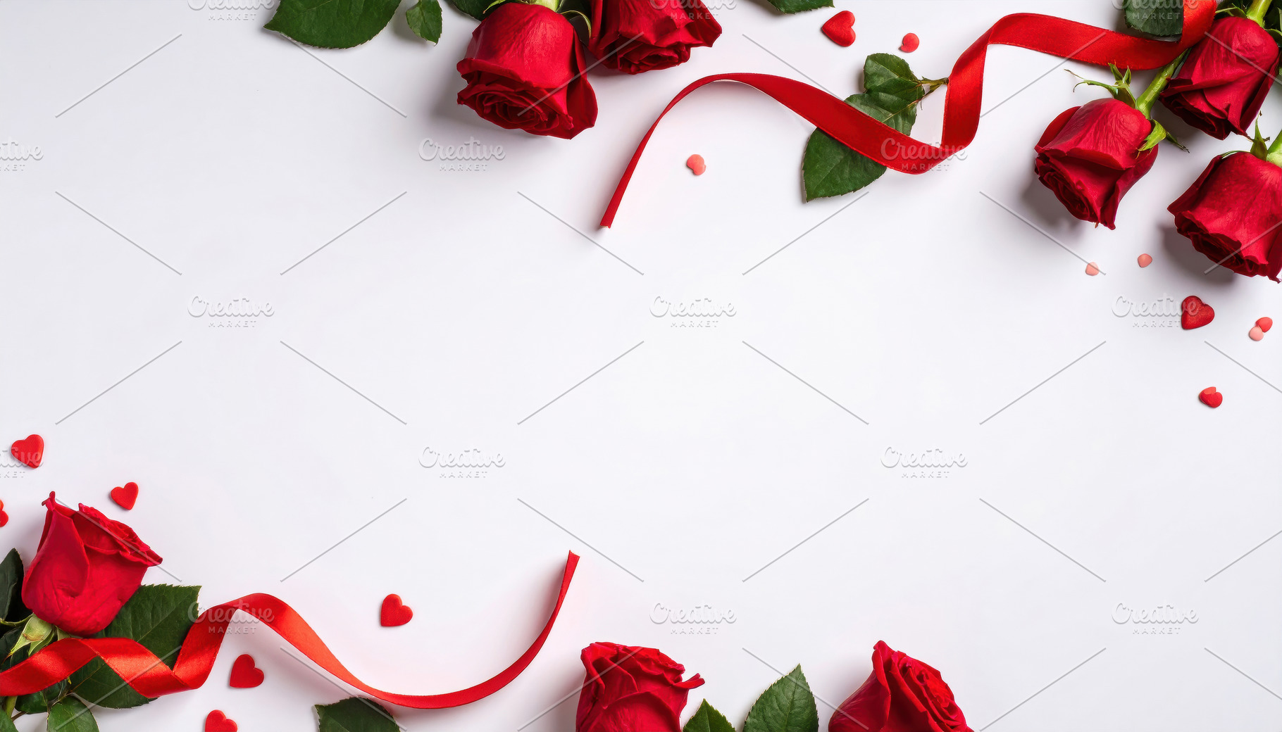 Romantic Red Roses Frame on White Background, a Holiday Photo by Davizro's Market