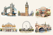 Hello London Watercolor Clipart, an Illustration by NadiaTheronArt (Thumbnail 3 of 5)