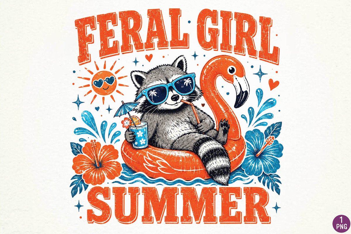 Funny Raccoon Flamingo Sublimation, a Seasonal Illustration by DreamPrint404 (Photo 1 of 6)