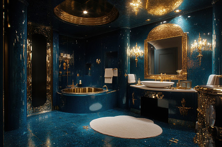 A luxurious Hollywood Glam interior design style bathroom featuring a blue glit, an Arts & Entertainment Photo by Textures & Backgrounds