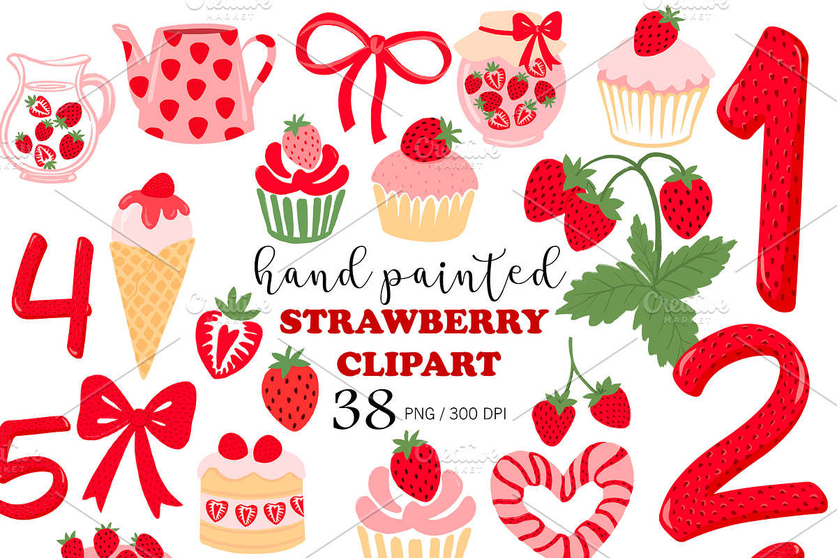 Hand Painted Strawberry Clipart PNG, an Object Illustration by PatternPalette (Photo 1 of 7)