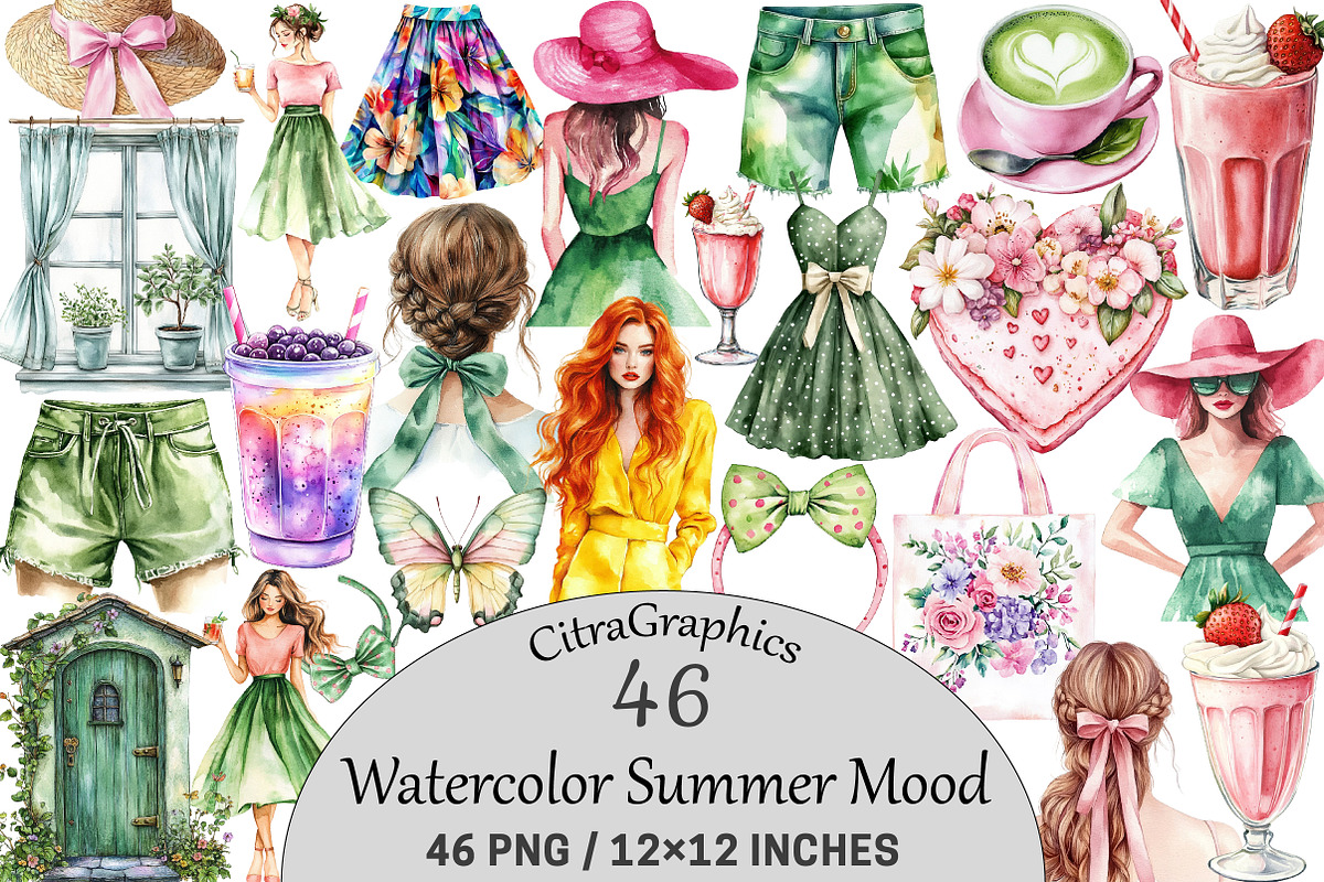 Watercolor Summer Mood Clipart, an Illustration by CitraGraphics (Photo 1 of 5)