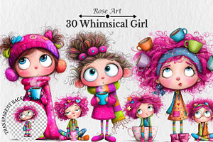 Whimsical Coffee Girl Clipart, a Seasonal Illustration by Rose Art