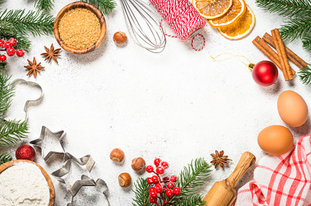 Christmas baking background on white featuring christmas, food, and frame, a Food & Drink Photo by Nadia-nb