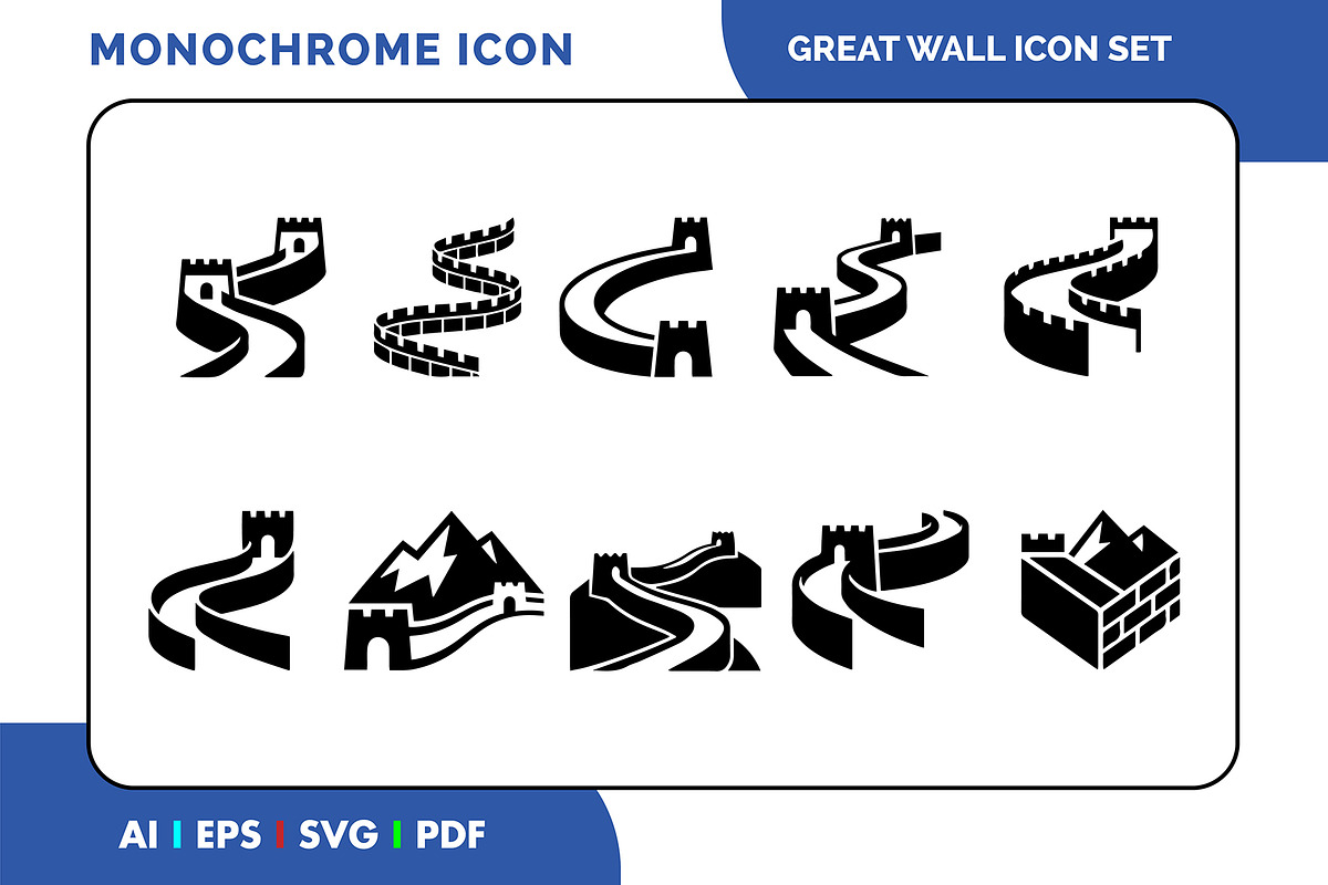 Great Wall of China Icons Set Black, a Solid Icon by Fontmine Studio (Photo 1 of 3)