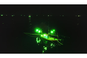Fishing boat using green lights, a Transportation Photo by Goinyk