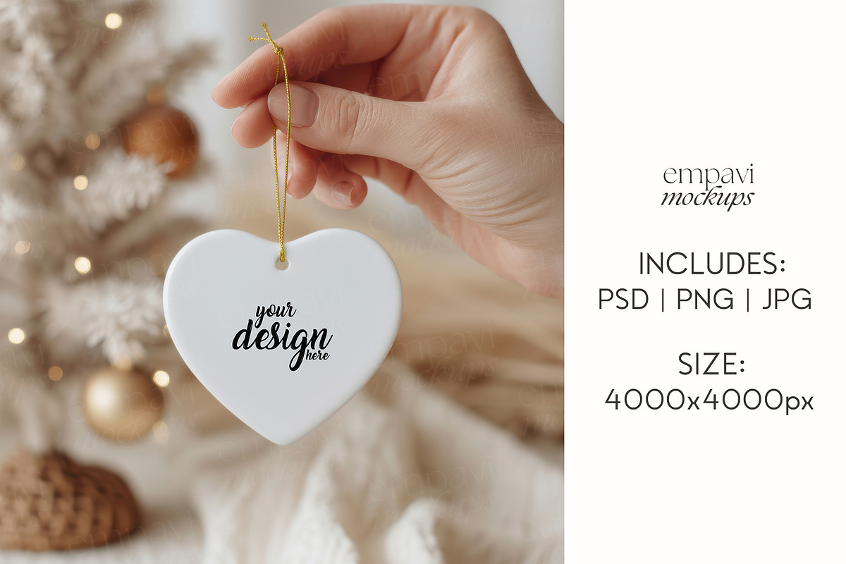 Ceramic Heart Ornament Mockup, a Merchandise Mockup by EmpaviMockups (Photo 3 of 8)