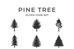 Set glyph icons of pine, a Solid Icon by motorama