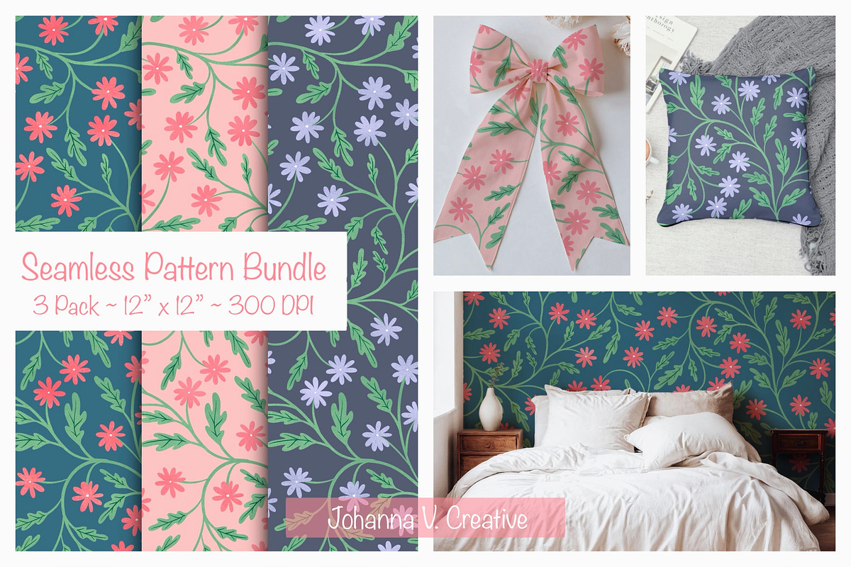 Blooming Vine Pattern Set, an Illustration by Johanna V. Creative (Photo 1 of 4)