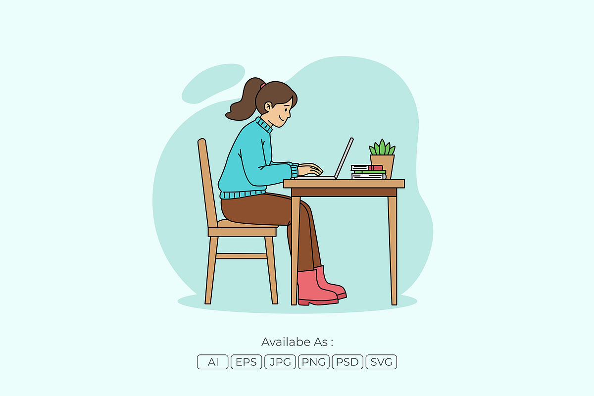 Productive Woman with Laptop Vector, a Work Illustration by Partikusi Design (Photo 2 of 3)