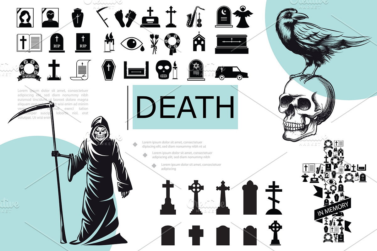 Flat death elements composition, a Decorative Illustration by Microvector