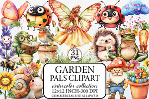 Garden Pals Watercolor Clipart, an Illustration by Libby Wishes