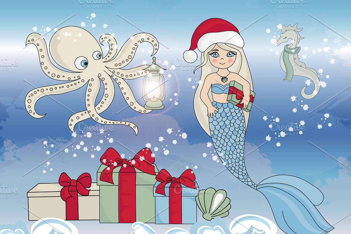 CHRISTMAS MERMAID, a Decorative Illustration by FARAWAYKINGDOM (Photo 3 of 14)