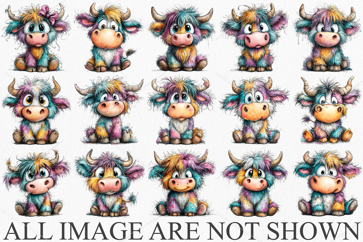 Whimsical Highland Cow Clipart PNG, a Seasonal Illustration by Canvas Craft (Photo 4 of 6)