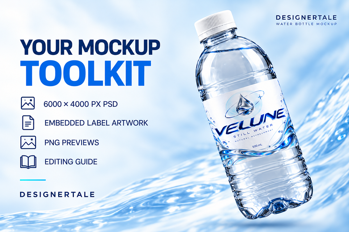 Floating Water Bottle Mockup PSD, a Packaging Mockup by Designertale (Photo 10 of 10)