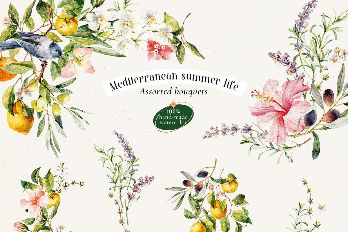 Watercolor Mediterranean summer life, a Decorative Illustration by Pamyatka Shop (Photo 5 of 25)