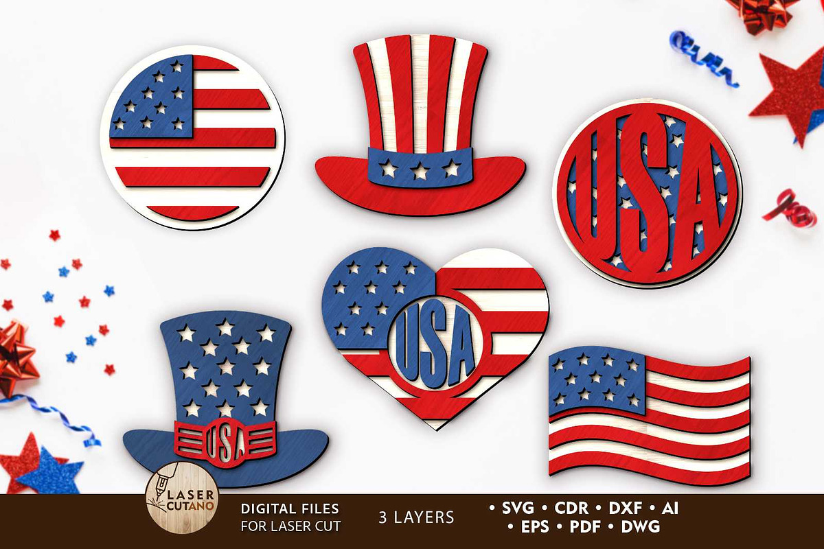 Independence Day SET Decor Panels, a Templates & Theme by LaserCutano (Photo 1 of 7)