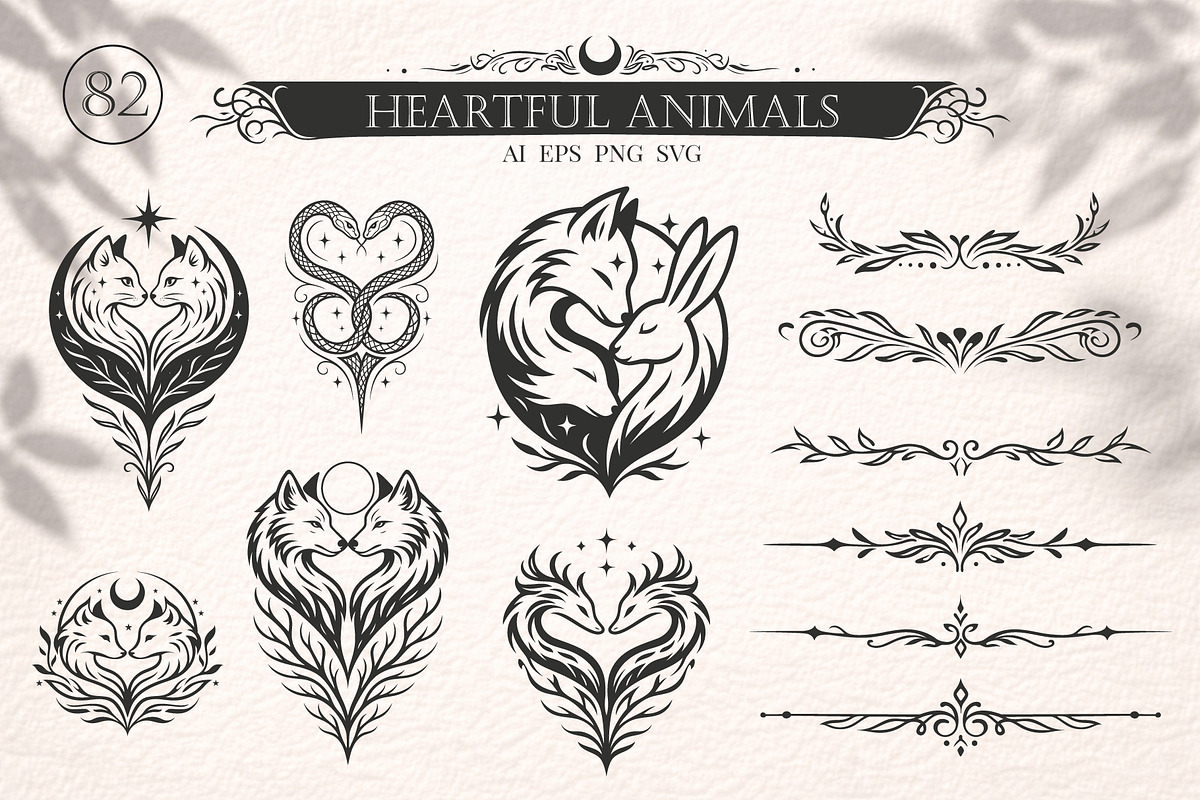 Heartful Animals - Tattoo Vector Set, an Object Illustration by Christine Krahl (Photo 1 of 16)