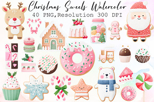 Christmas Sweets Watercolor Clipart, an Illustration by Sublimation Artist