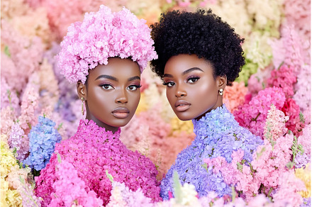 Two African Women in Flowers Looking, a Beauty & Fashion Photo by Lermont51