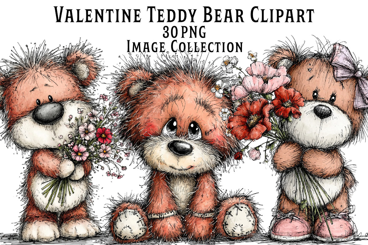 Valentine's Teddy Bear Clipart, an Illustration by Dream Creation (Photo 1 of 7)