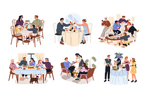 People eating at festive table set, a Person Illustration by PaperTrident