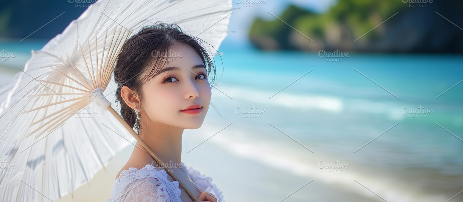 Graceful asian woman in a white lace, a Person Photo by MistyDay