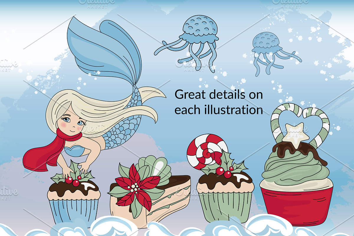 CHRISTMAS MERMAID, a Decorative Illustration by FARAWAYKINGDOM (Photo 7 of 14)