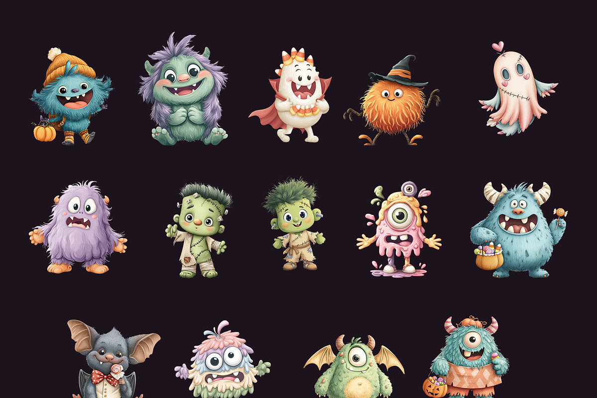 MONSTER Halloween watercolor clipart, an Object Illustration by Pattern + watercolor (Photo 2 of 5)
