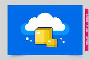 Cartoon boxes under blue cloud, an Illustration by Tanuart