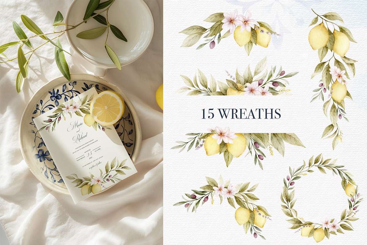 Mediterranean Lemon Olive Watercolor, an Object Illustration by Elena Medvedeva (Photo 2 of 10)