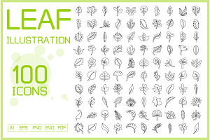 Bundle of Leaf Line Illustrations, an Illustration by Designfour