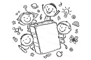 School kids with a big book, an Education Illustration by Bubert Art (Thumbnail 2 of 2)