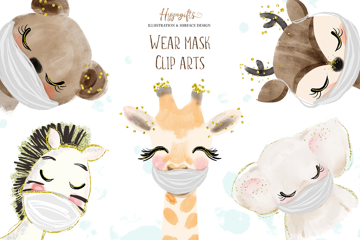 Animals wear mask cliparts, an Animal Illustration by TheHappyGiftArt (Photo 1 of 6)