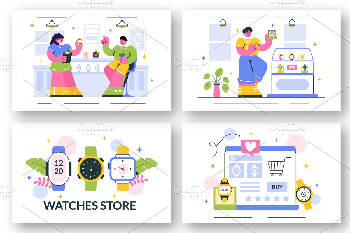 10 Watches Store Illustration, an Object Illustration by denayunebgt (Photo 2 of 4)