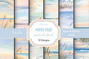 Watercolor Beach Seamless Print, a Pattern Graphic by Paper & Pattern Studio (Thumbnail 1 of 9)