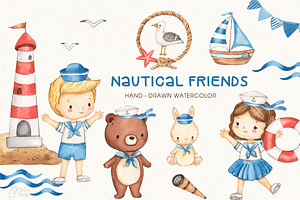 NAUTICAL FRIENDS. Watercolor