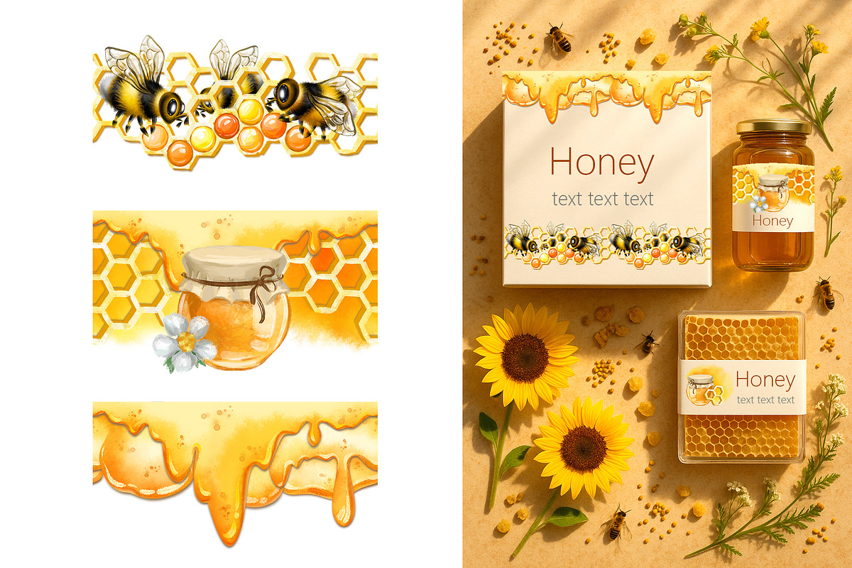 Honey Bee & Wildflowers graphics set, an Illustration by PinskaDrawCute (Photo 8 of 14)