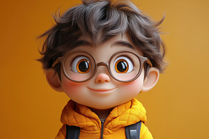 Young boy with glasses wearing an or, a Photo by Tanuart