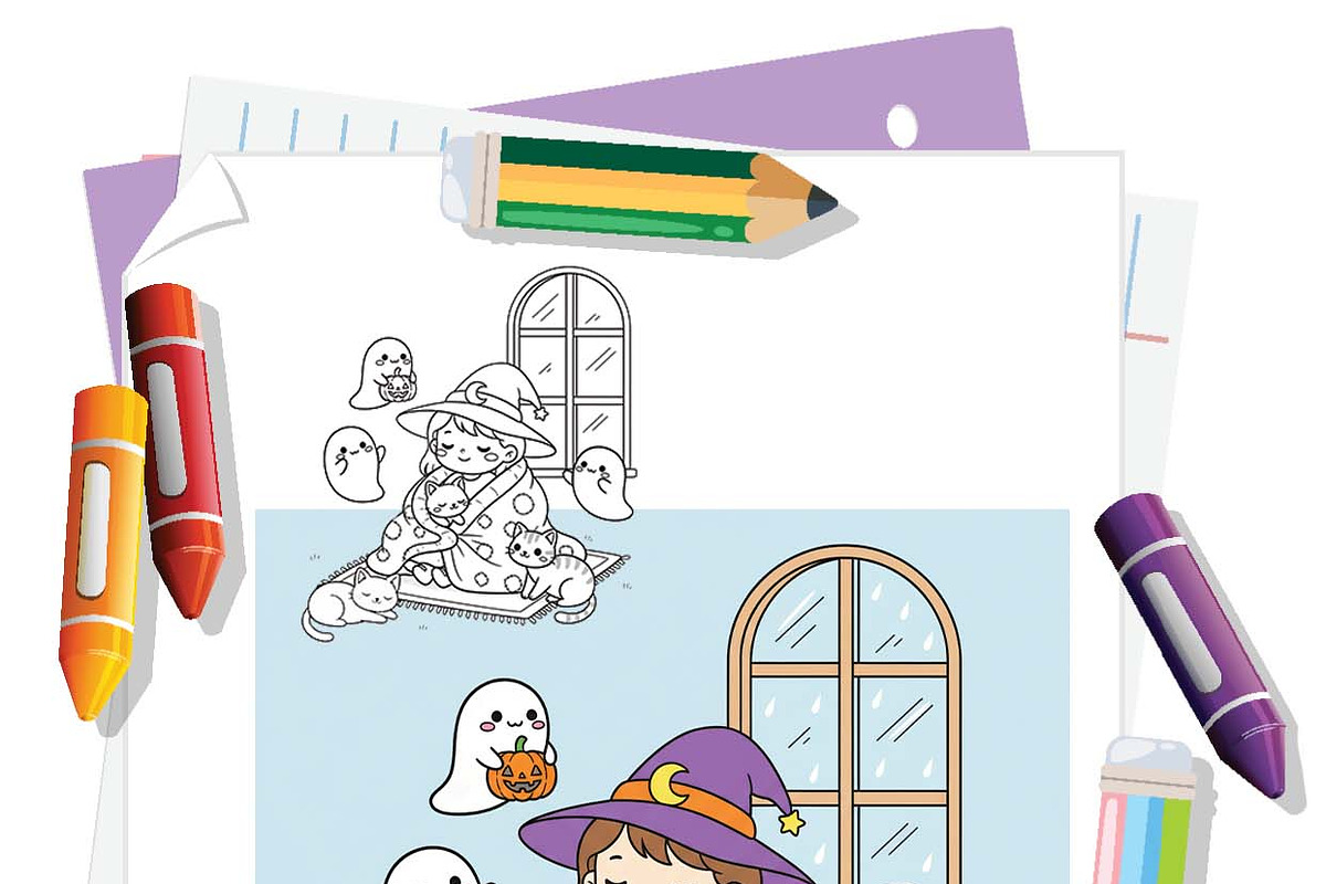 Cat Mom Halloween Coloring Book Page, an Illustration by one-touch (Photo 3 of 8)