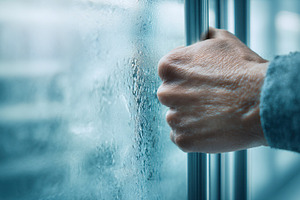 Hand grips a cold metal door, a Photo by Beautiful things