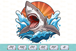Powerful Shark Splash Vector Design, an Animal Illustration by Ghagra