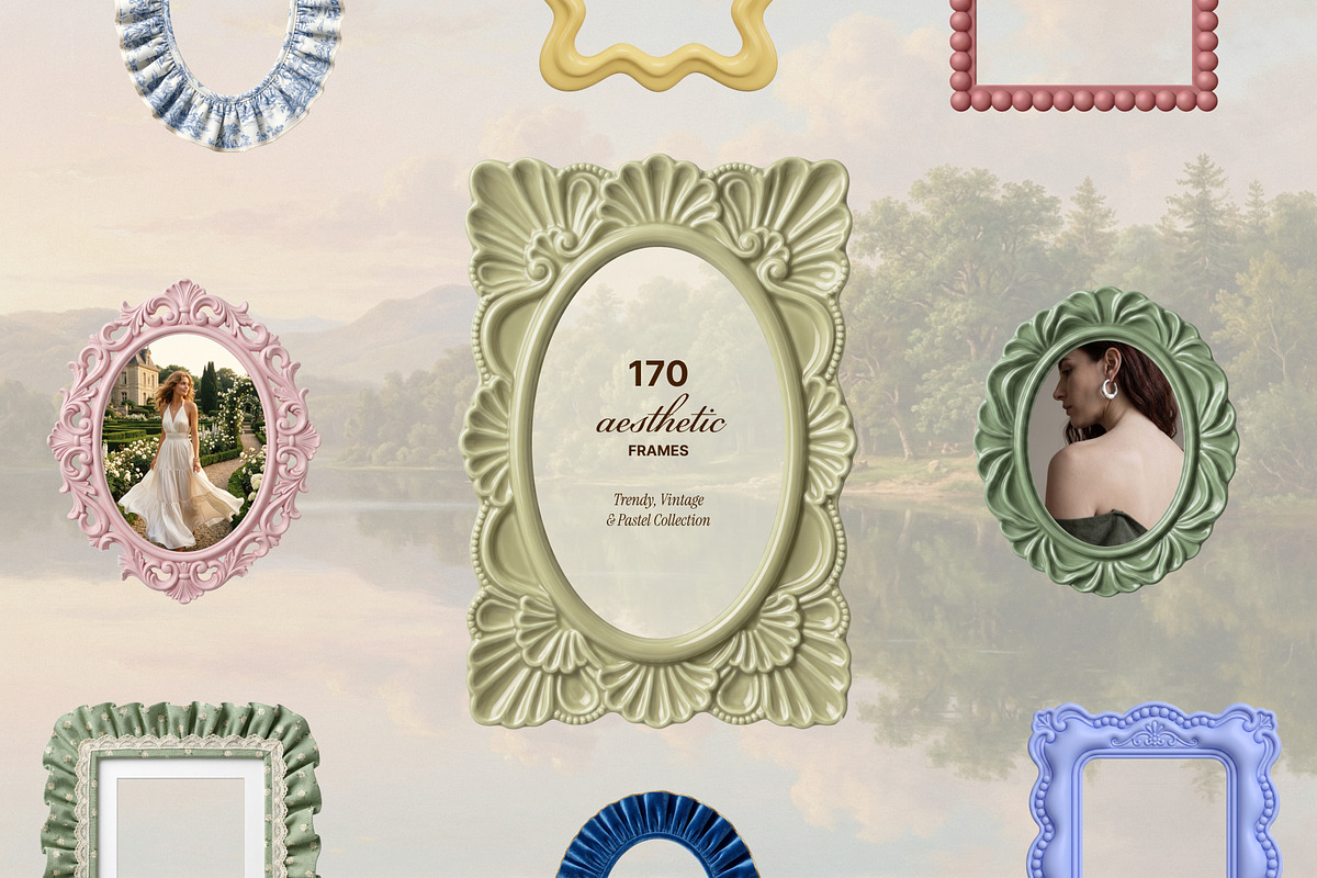 170 Aesthetic Vintage & Wavy Frames, an Object Graphic by OliaMuseDesign (Photo 1 of 7)