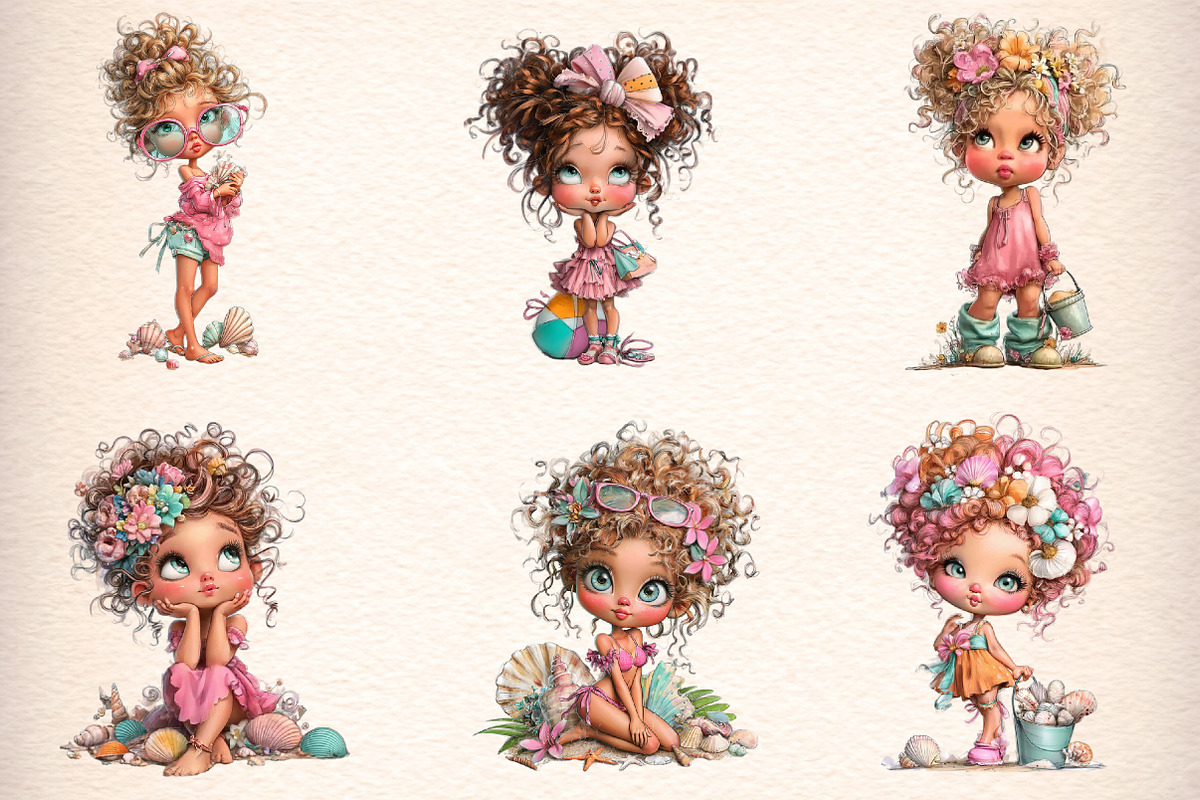 Whimsical Summer Beach Girl Clipart, an Illustration by Digital Artistic99 (Photo 3 of 11)