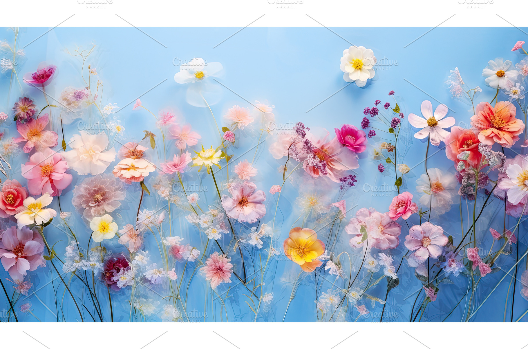 serene blue background with flowers, an Animal Photo by pikepicture